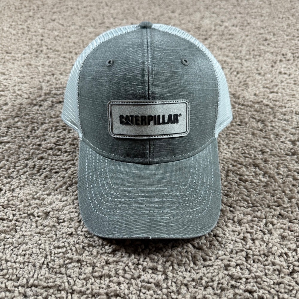 Caterpillar Trucker‎ Hat NEW Grey White Mesh Snapback CAT Logo Workwear Cap